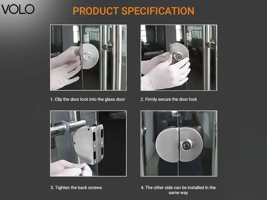 Volo Stainless Steel Glass to Door Lock with Keys (Silver)