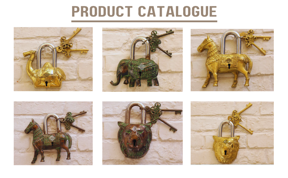 Indian Art Villa Handmade Old Vintage Style Antique Godess Saraswati Ji Design Brass Security Lock with 2 Keys Om Design on Back|Home Temple Office