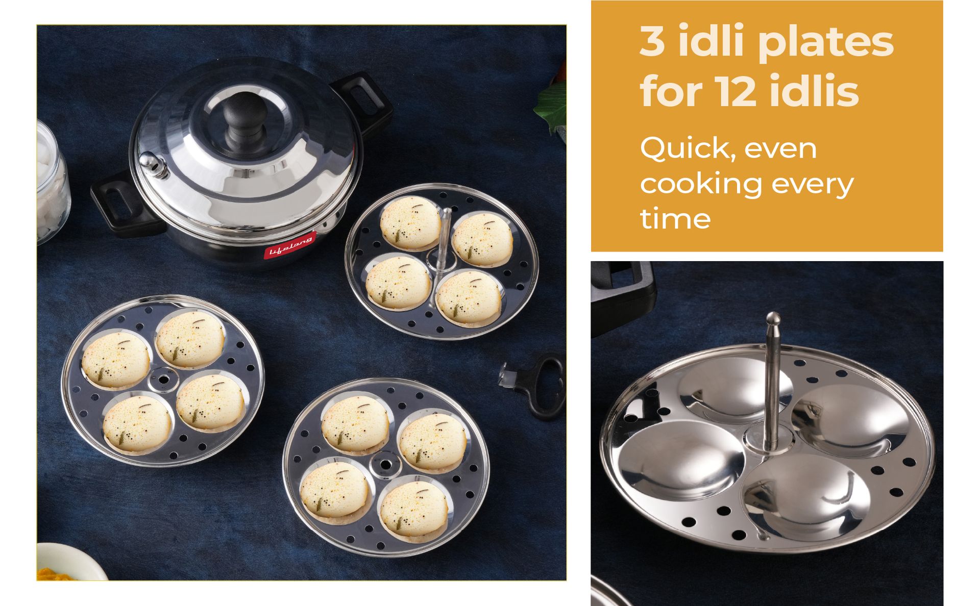Lifelong Idli Cooker 3 Plate | 12 idlis | Stainless Steel Idli Cooker, Induction and Gas Stove Compatible Idli Maker (LLIDCKR03, Steel Silver)