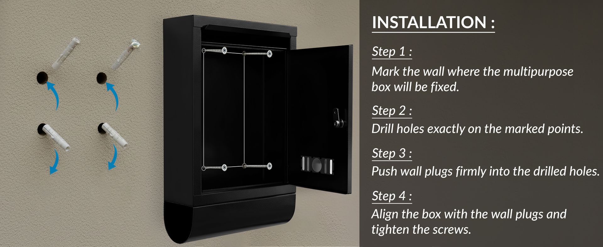 Plantex Letter Box/GI Steel Magazine Holder/Complaint Box & Suggestion Box for Office with Secure Lock and Keys/News Paper Holder/Mail Box/Post Box- (Black) Wall Mount