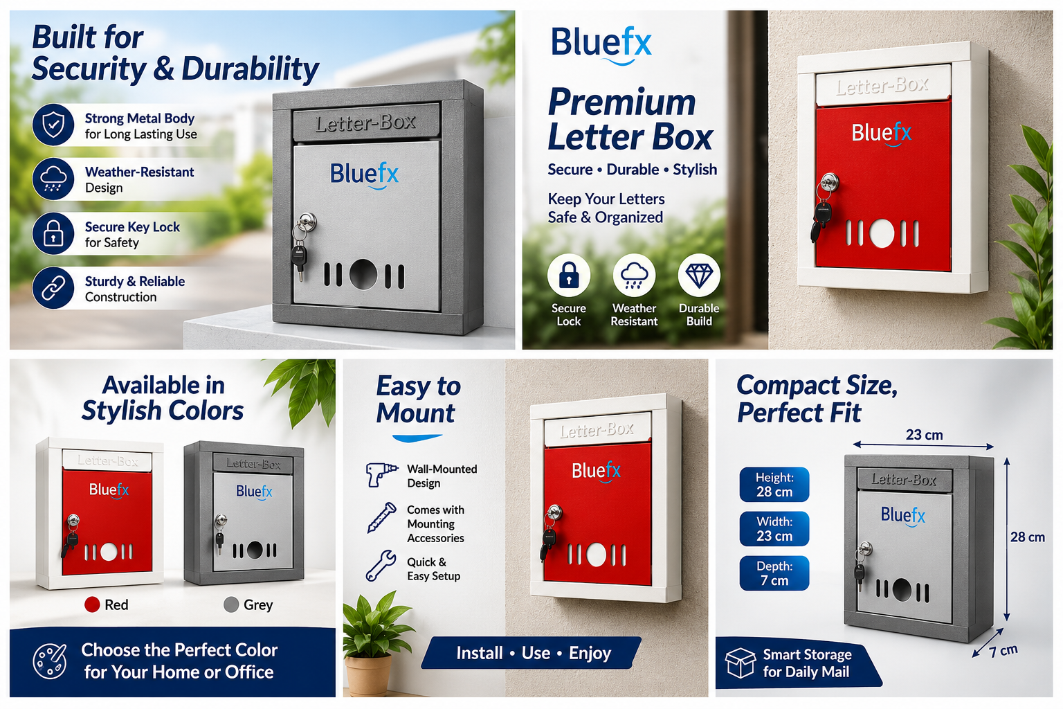 Multipurpose Metal Letter Box with Lock l Mail Box l Table Top l Wall Mount (Grey & White)