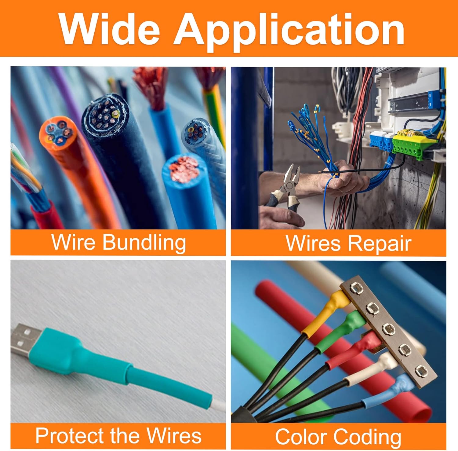 Rpi shop - 93 pieces Polyolefin Heat Shrink Tube, Insulated Wire Cable Sleeving Wrap, Multicolour - 8 Different Cut Size without Box (iPhone's lightning or charging cable repair sleeve)