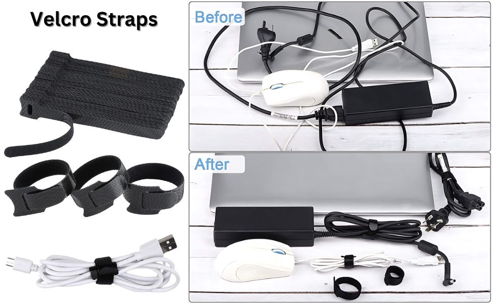 Hian Reusable Cable Ties, Hook and Loop Cord Straps, 6 Inch, Black, Adjustable Reusable Wire Organizers for Cable Management, PC, TV, Desk, Home and Office, Pack of 60