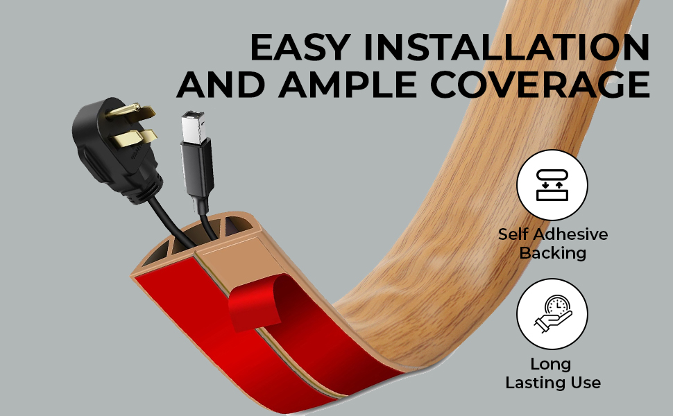HASTHIP® 6.6FT Floor Cord Cover Self Adhesive Cord Hider Cable Protector