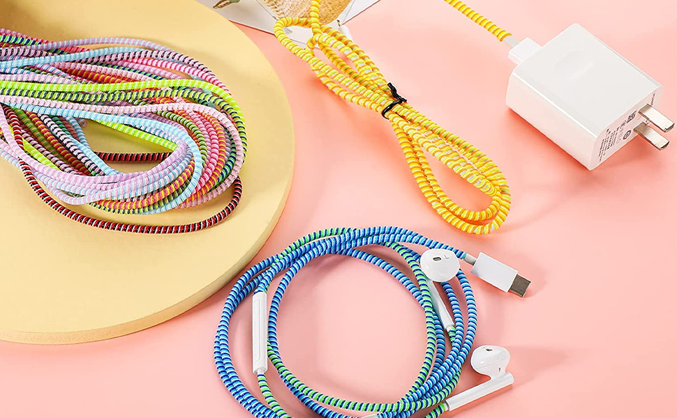 Florican Full Size 1.4 Meter (2 Pcs) Spiral Cable Protector Suitable for All iPhone/Android Mobile Charging Cables (Yellow)