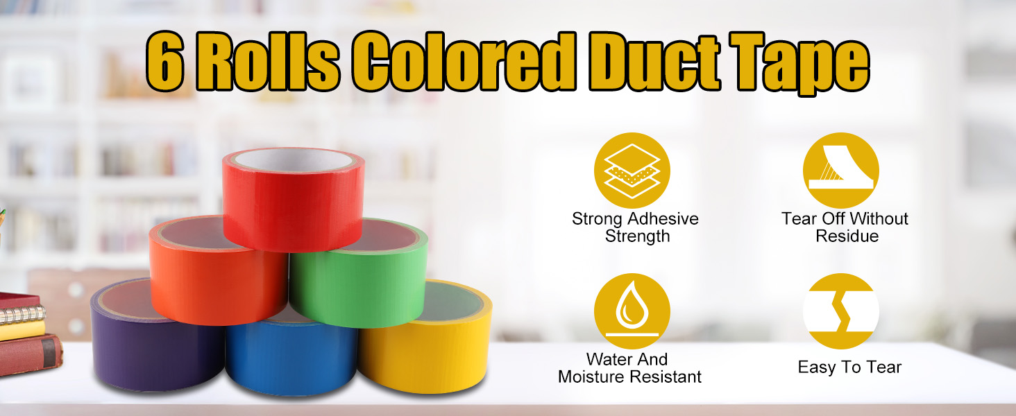 Lichamp Rainbow Colored Duct Tape, 6 Pack 2 inches x 10 Yards