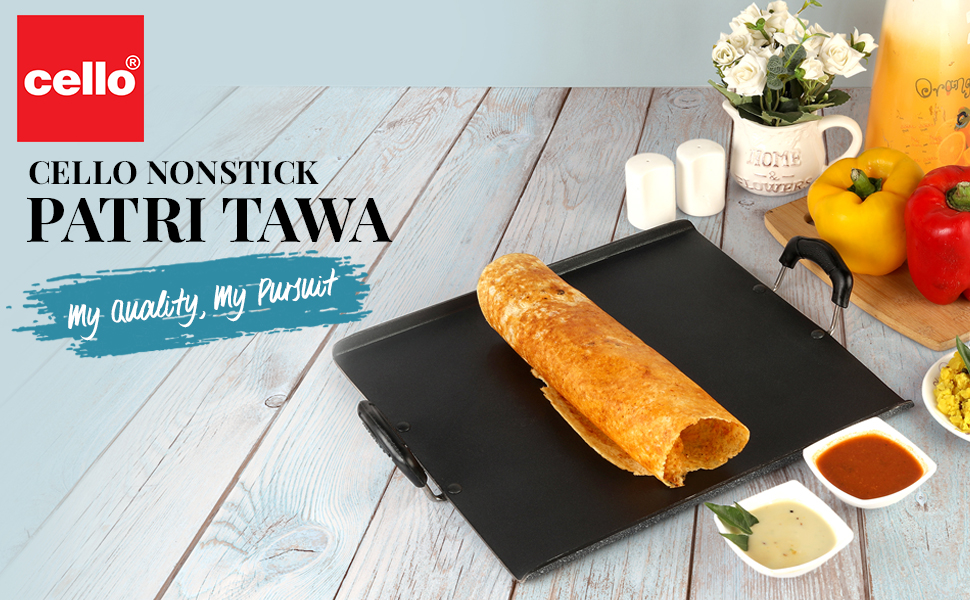 CELLO Aluminium Non-Stick Induction Base Square Dosa Patri Tawa 35 CM, Black | ISI Certified, High Guage PFOA Free Hammered Toned Gas Stove & Induction Base, Scratch Resistant, Easy Cooking & Cleaning