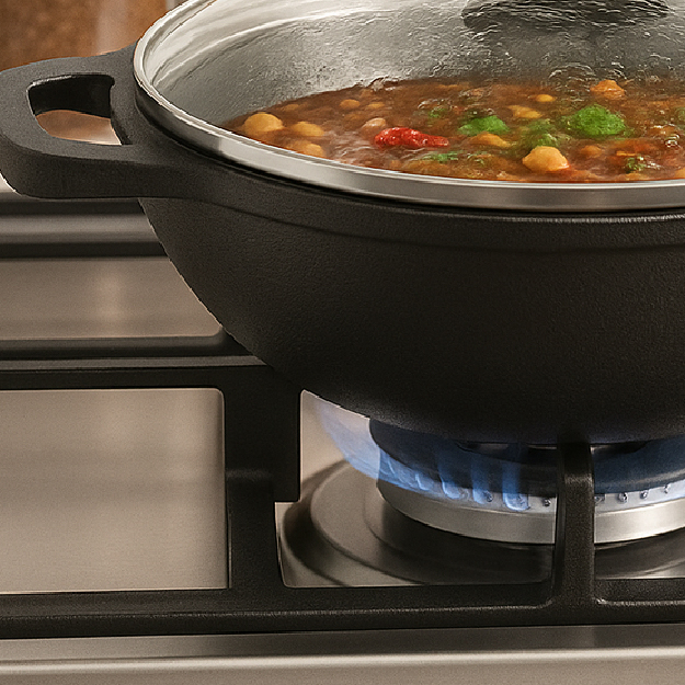 Lifelong Cast Iron Kadhai 24cm with Glass Lid & Wooden Spatula | 3.3L, 2.4kg | Pre-Seasoned, Even Heat Distribution, Toxin & Teflon Free, Non-Stick, & Durable | Gas & Induction Stovetop Compatible