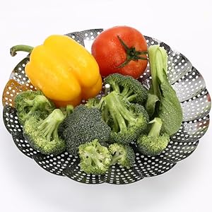 Jig-Tik Vegetable Steamer Basket, Premium Stainless Steel Veggie Steamer Basket - Folding Expandable Steamers to Fits Various Size Pot (5.5 Inch to 10.5 Inch)