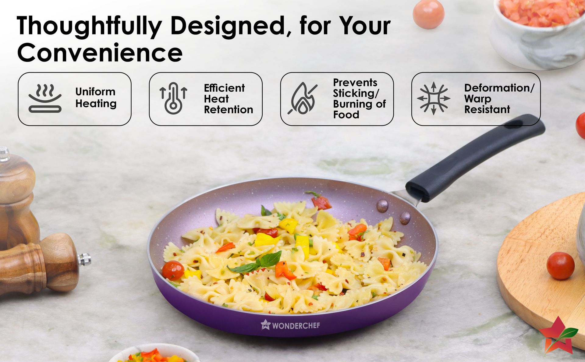 Wonderchef Valencia Non-Stick Fry Pan | Cool Touch Bakelite Handle | Pure Grade Aluminium| PFOA Free | 1.5 litres Capacity | Size 24 cm | 1 Year Warranty | Purple