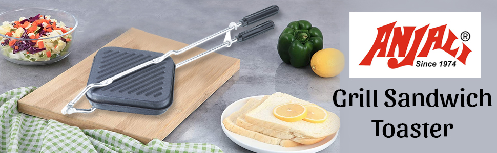 Anjali Non-Stick Grill Sandwich Toaster | Grill & Toast Sandwiches in Minutes | Double-Coated Non-Stick | Durable & Easy to Use | Black DGTS1