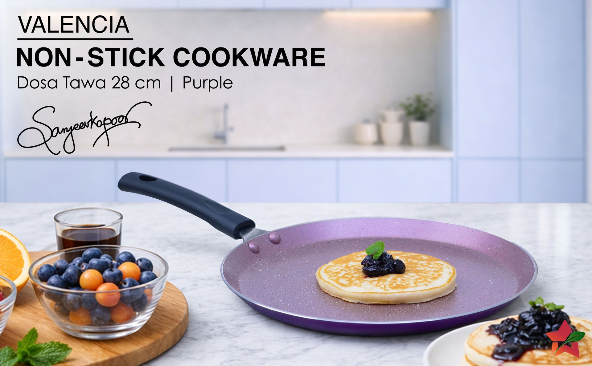 Wonderchef Valencia Non-Stick 28 Cm Dosa Tawa | Cool Touch Bakelite Handle | Pure Grade Aluminium| PFOA Free| 1 Year Warranty | Purple