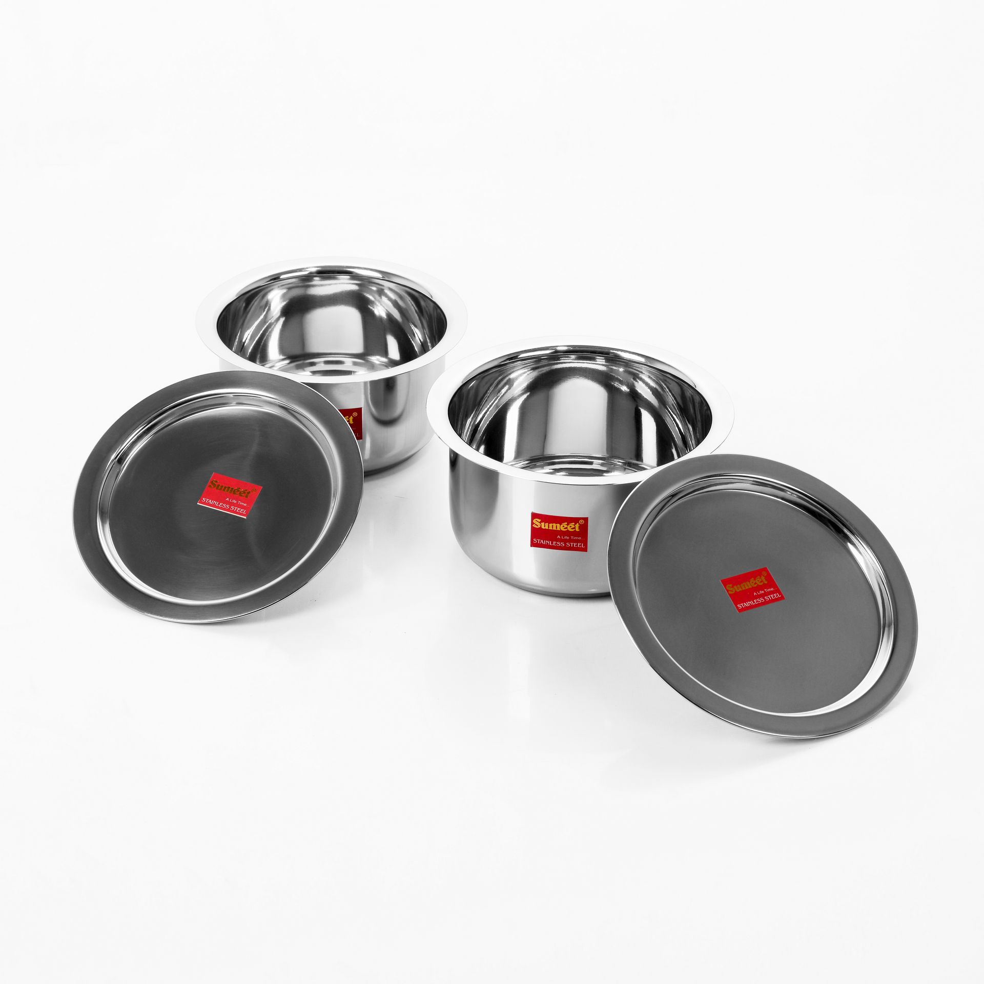 Sumeet 2 Pcs Stainless Steel Induction & Gas Stove Friendly Container Set/Tope/Cookware Set with Lids - Size No.13 & No.14