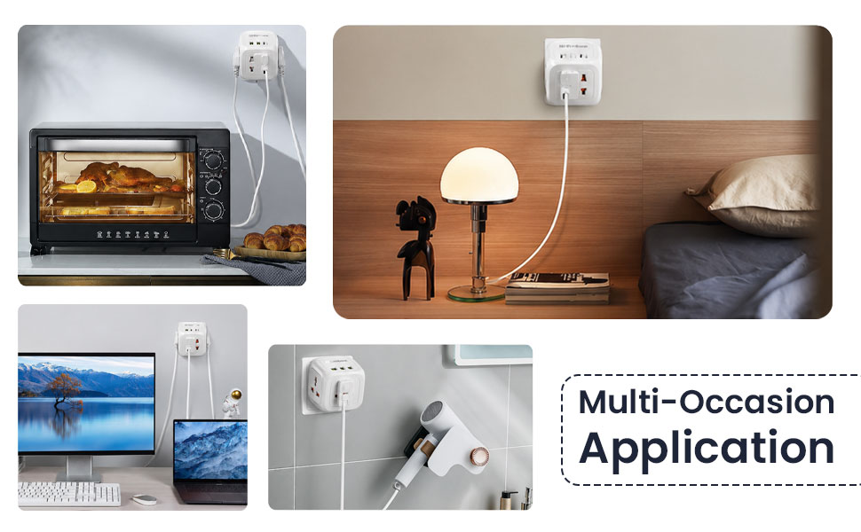 EMBOX Multi Plug Socket with Type C Port Master Switch-Cordless Extension Board with 3 Sockets 2 USB A & 2 USB C Slot (2.4A-Direct Plug)-3 Pin Multiplug with Safety Shutter Protection-2500W