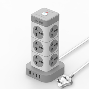 One Beat Tower Extension Boards with USB Port with Universal Sockets and Charging Ports with Indicatori Plug Socket (12 Socket + 3 USB + 1 Type C), 250 Volts, White