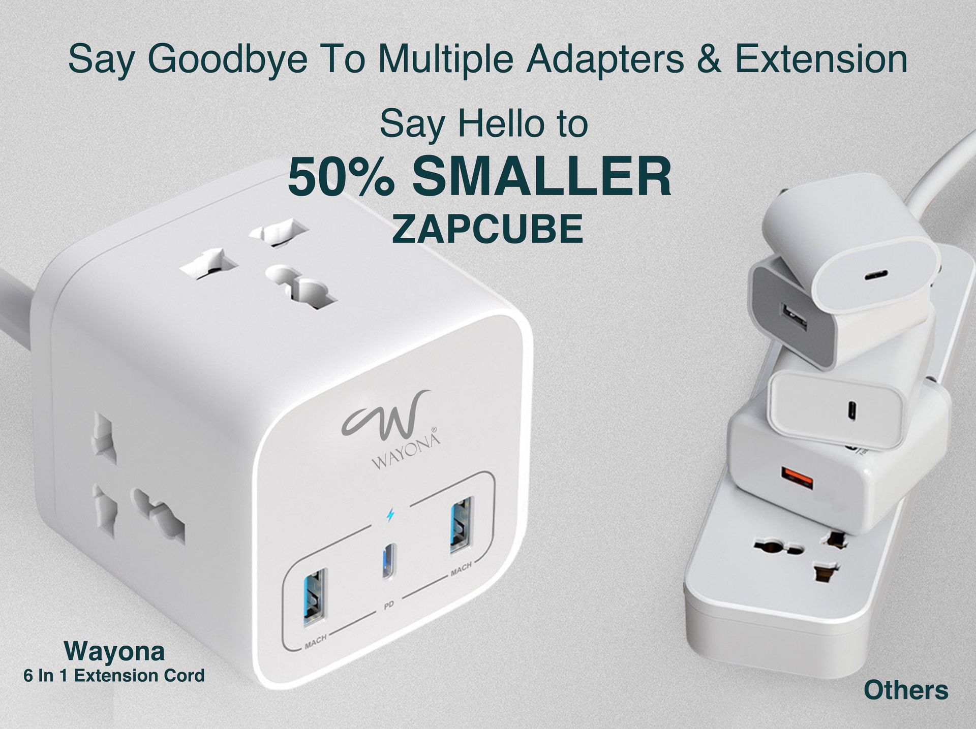 Wayona Power Strip Cube with 3 Universal Sockets PD USB C 20W and USB A Multiplug Extension Board
