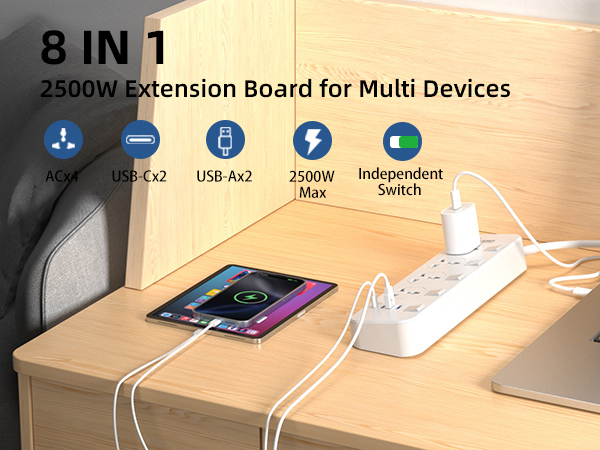 Hoteon Extension Board with USB, Extension Cord with Individual Switch, 5M