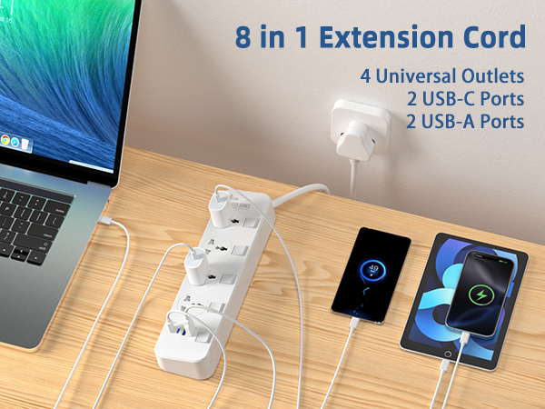 Hoteon Extension Board with USB, Extension Cord with Individual Switch, 5M