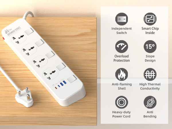 Hoteon Extension Board with USB, Extension Cord with Individual Switch, 5M
