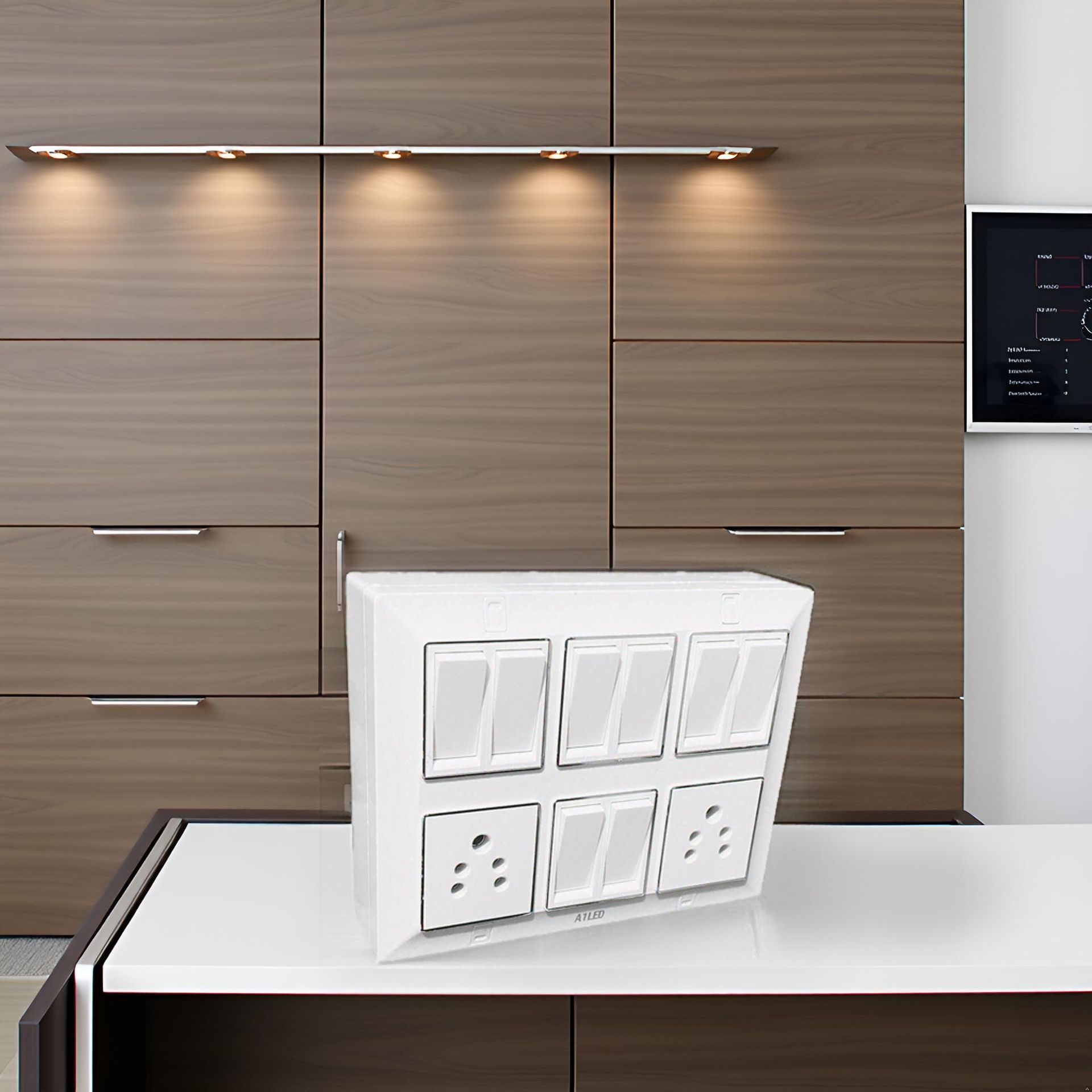 A1 LED 12-Module Silver Line Board with 8 Flat 10A Toggle 12 Way Switches and 2 10A Sockets - Modern Electrical Panel