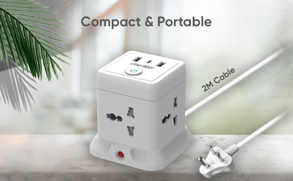 One Beat Cube Extension Boards with Universal Sockets and USB Charging Ports with Indicator Plug Socket (Cube 4 Socket + 2 USB + 1 Type C)