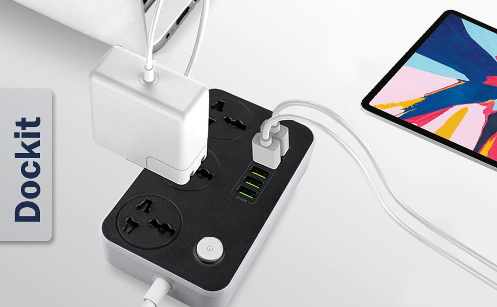BIGXEN 2500W Universal Extension Board with 3 Power Sockets, 38W 4 USB Ports & 2 Fast-Charging Type-C Ports | 2 Meter Wire | Fire-Resistant Cord with Overload Protection | Home, Office & Travel – 1 Pc