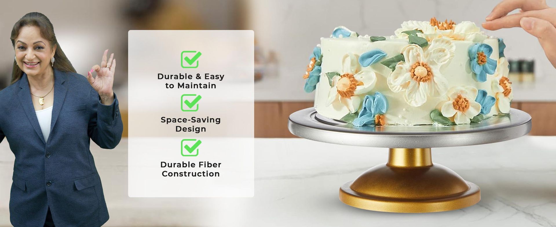 PANCA Cake Decorating & Icing Turntable | Signature Edition 12-Inch 360° Rotating Cake Stand for Baking & Serving | Fiber Cake Turntable with Silver Top & Golden Base | Professional Cake Decorating Stand