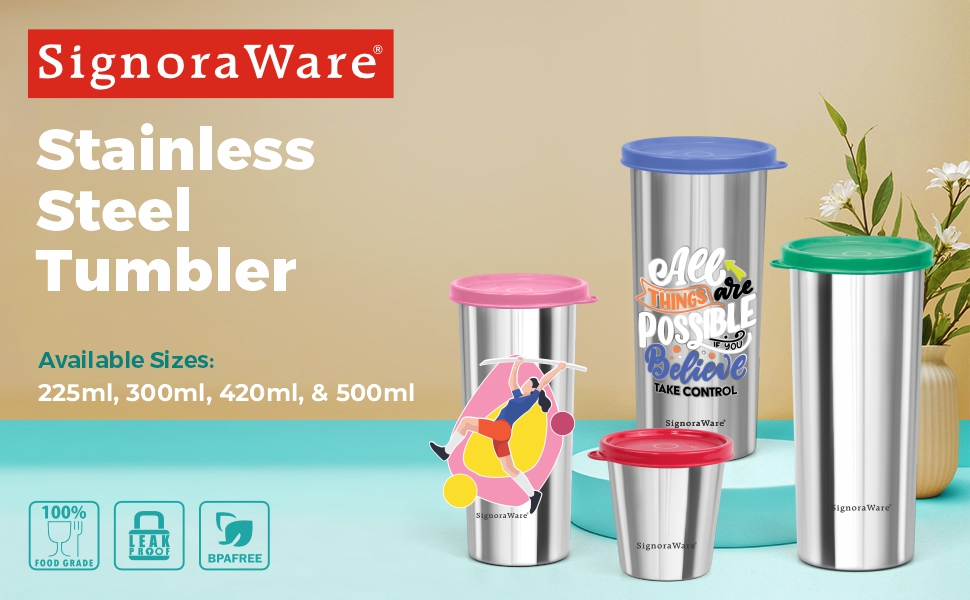 Signora Ware Stainless Steel Mini Tumbler, 300ml, E Blue, Airtight & Leakproof, Ideal for Gym, Yoga, Office, Picnics & Travel