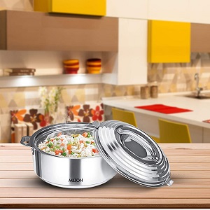 Milton Galaxia 1000 Insulated Stainless Steel Casserole, 1.2 L, Insulated Thermal Serving Bowl, Keeps Food Hot & Cold for Long Hours, Food Grade, Elegant Hot Pot Food Warmer/Cooler, Silver