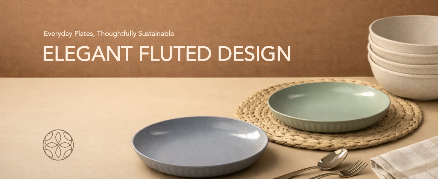 Irida Naturals Planet Friendly Fluted Dinner Plates Set | 9 inch | 4pcs