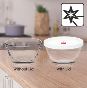 SIGNORA WARE Borosilicate Glass Mixing Bowl with Lid & Steam Release Knob, Clear, 500ml, Microwave Safe, Heat Resistant, Direct Fridge to Oven, Ideal for Storing, Reheating, and Serving