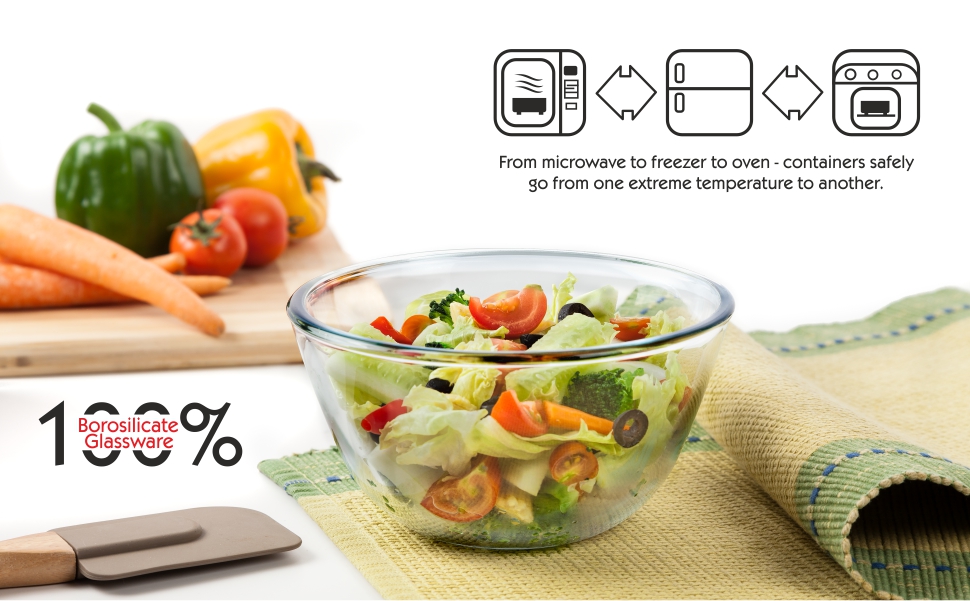 SIGNORA WARE Borosilicate Glass Mixing Bowl with Lid & Steam Release Knob, Clear, 500ml, Microwave Safe, Heat Resistant, Direct Fridge to Oven, Ideal for Storing, Reheating, and Serving