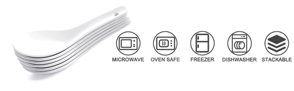 Ceramic Soup and Dessert Spoon, Microwave Safe - Pack of 6 (White) - 13 Cm