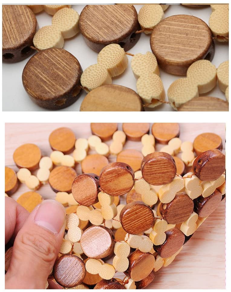 4 Pcs Round Wooden Trivet Mat Set Heat Resistant Pot Holder Pads for Kitchen Dining Table Brown Flower Shape 21 x 21 cm Protects Surface from Heat Scratches for Plates Dishes Pots Pans Serveware
