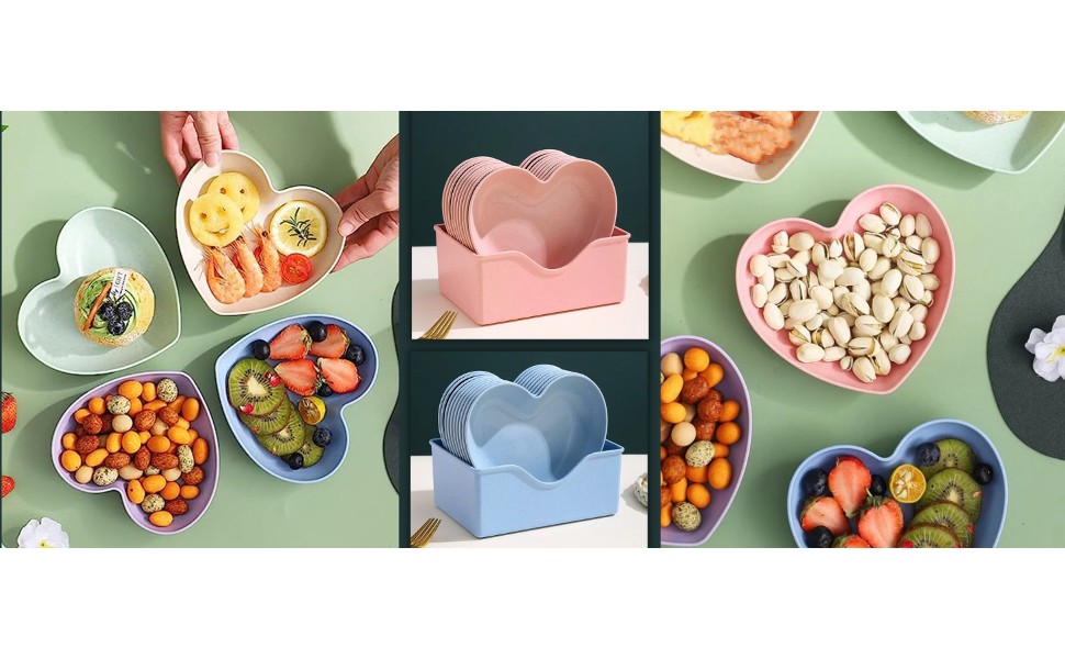 Heart-Shaped Dessert, Salad & Snack Plates – Set of 10 Pink Plastic Dishes for Fruits, Steak, Appetizers | Lightweight, Eco-Friendly, Unbreakable Fiber Plates for Parties & Everyday Use
