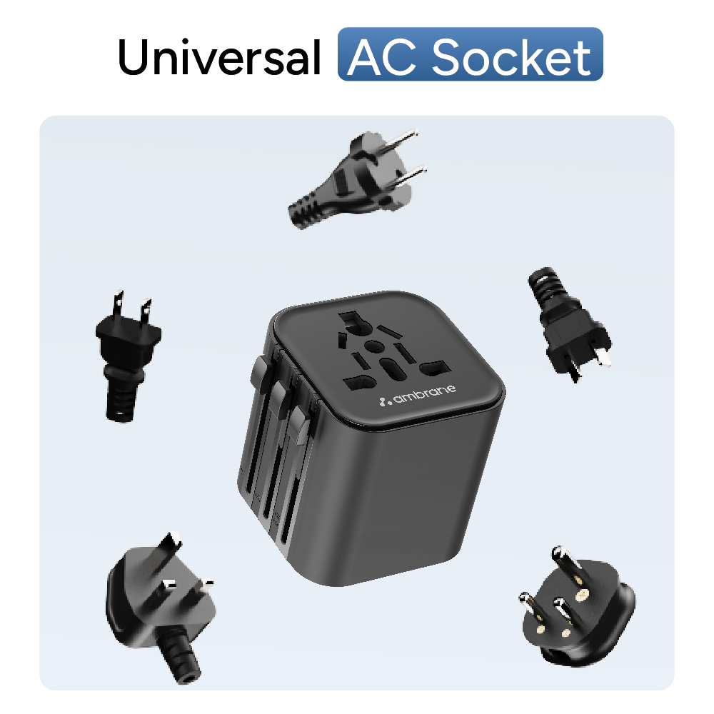 Ambrane Universal Travel Socket, International All in One Worldwide Travel Adapter Socket with 2500W High Power Output with 9 Hole Universal Socket, Compatible in 150+ Countries (ATA-03, Black)