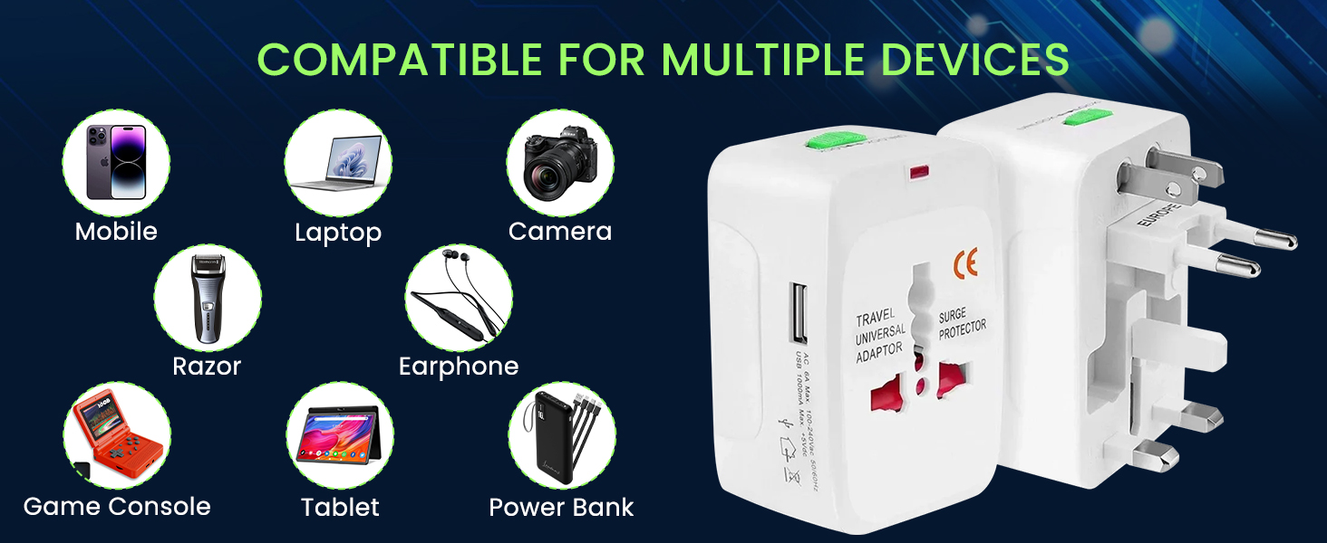 rts 224+ Countries Supported 2026 Universal Travel Adapter Plug Travel Adapter International All in One Worldwide Universal Travel Adapters Compatible with Smart Phone, Laptop, Mobile, Camera, Tablet