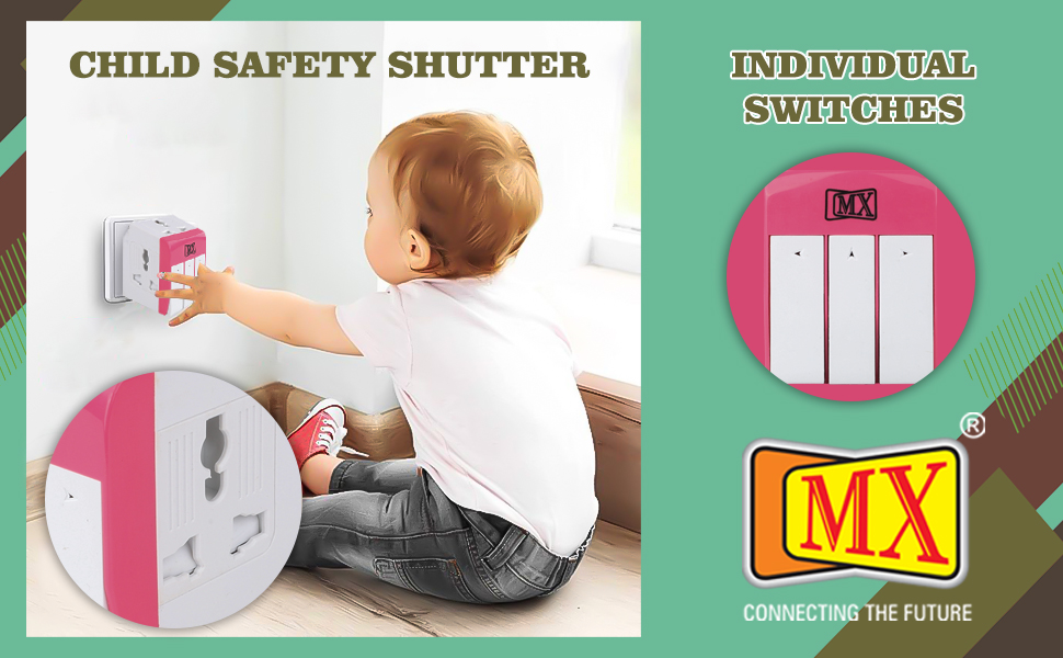 MX 3 Pin Multi Plug Adapter with Universal Sockets | 3-Way Extension Socket 5A 250V with Individual Power Switches, LED Indicators & Safety Shutters | Home, Office & Travel Use