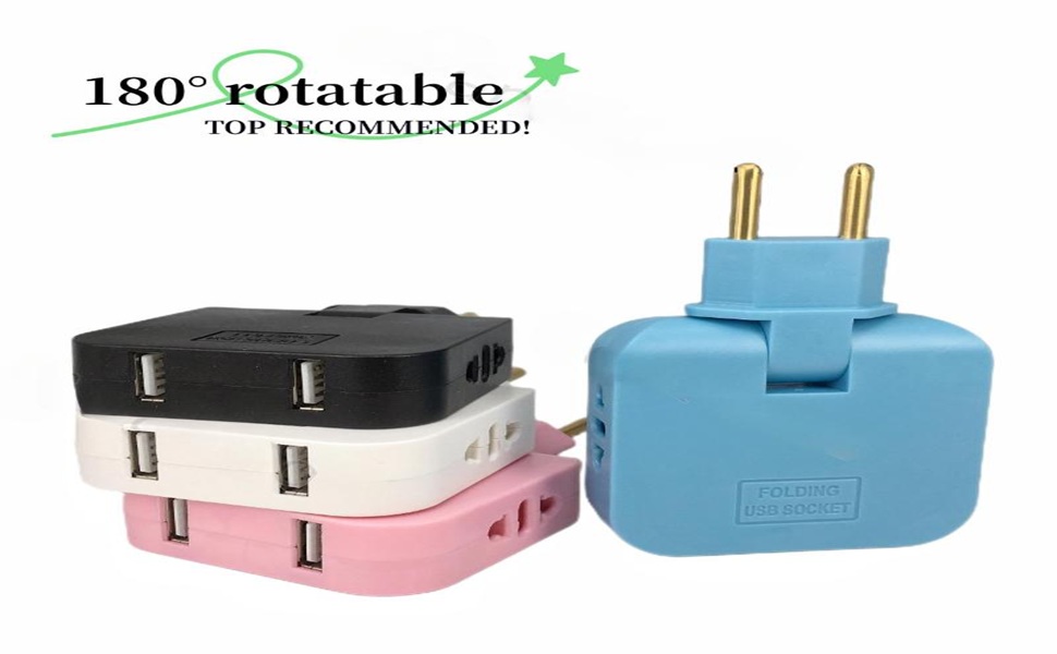 3-in-1 Foldable 180° Rotating Plug Converter Universal EU Adapter Rated Voltage Folding EU Plug Adapter with 2 USB Ports Universal Rotatable Socket Splitter Wall Tap with USB Travel Adapter