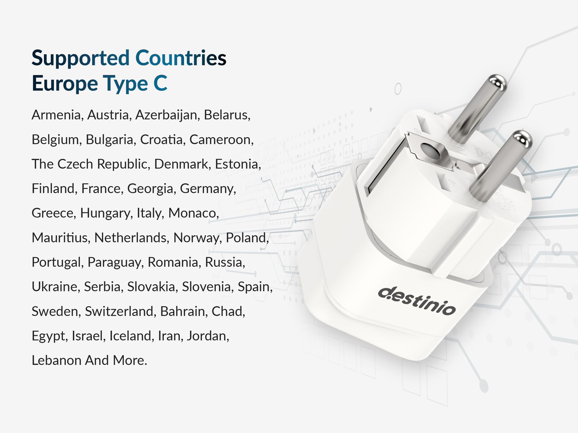 Destinio Universal Europe Travel Adapter Type E/F Schuko Plug Converter 13A 250V, International EU Power Socket for Germany France Spain, Portable European Plug for Mobile Laptop Charger (Pack of 2)