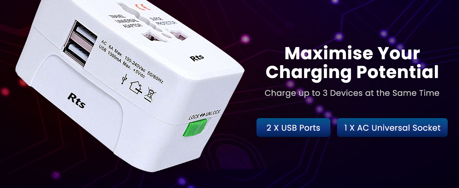 Universal Travel Plug Adapter Worldwide International All in One Portable Travel Adapter Wall AC Power Plug Adapter Wall Charger with Dual USB Charging Ports for USA EU UK AUS Cell Phone Mobile Laptop
