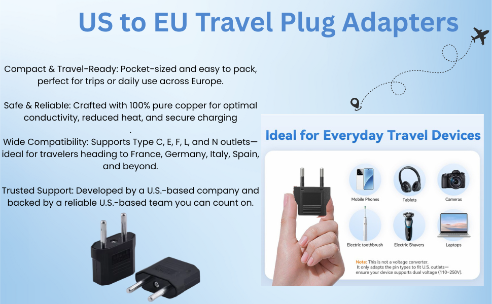 Hi-Plasst Europe 2-Pin to India (2 Pieces) Travel Adapter (6A, 250V) – EU Power Plug Converter for Europe & Indian Sockets | 2pin Black – Works in China, France, Italy, Spain & India (Pack of 2)