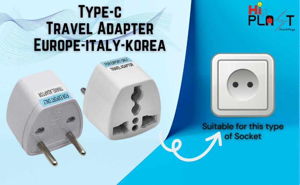 Hi-Plasst India to Europe Travel Adapter Plug (Pack of 1) Type C Power Plug Converter, Universal Socket for Denmark, Switzerland, Italy, Brazil, South Africa, Israel - Compact & Lightweight for Travel
