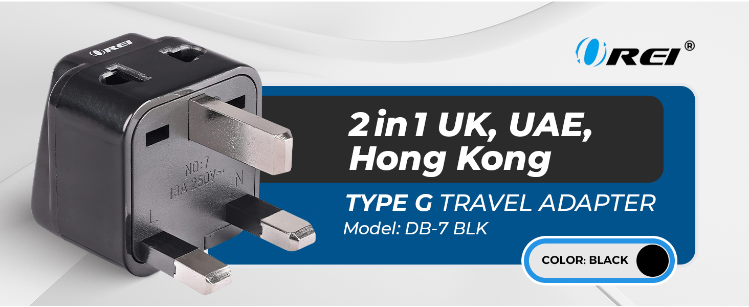 Orei India to UK Plug Adapter 2 in 1 Type G Travel Adapter - Compatible with UK, UAE, Dubai, & Hong Kong - Ideal for Laptops, Mobiles, & Chargers CE & Rohs Certified, Black
