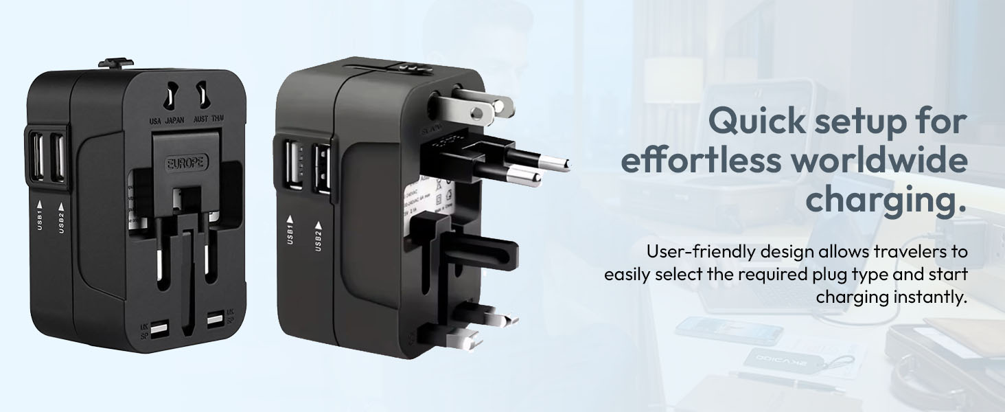 SKADIOO Universal Travel Adapter All in One – 2.4A Universal Adapter Travel, Multi Plug Type C Power Converter for 150+ Countries, Compact and Portable Design