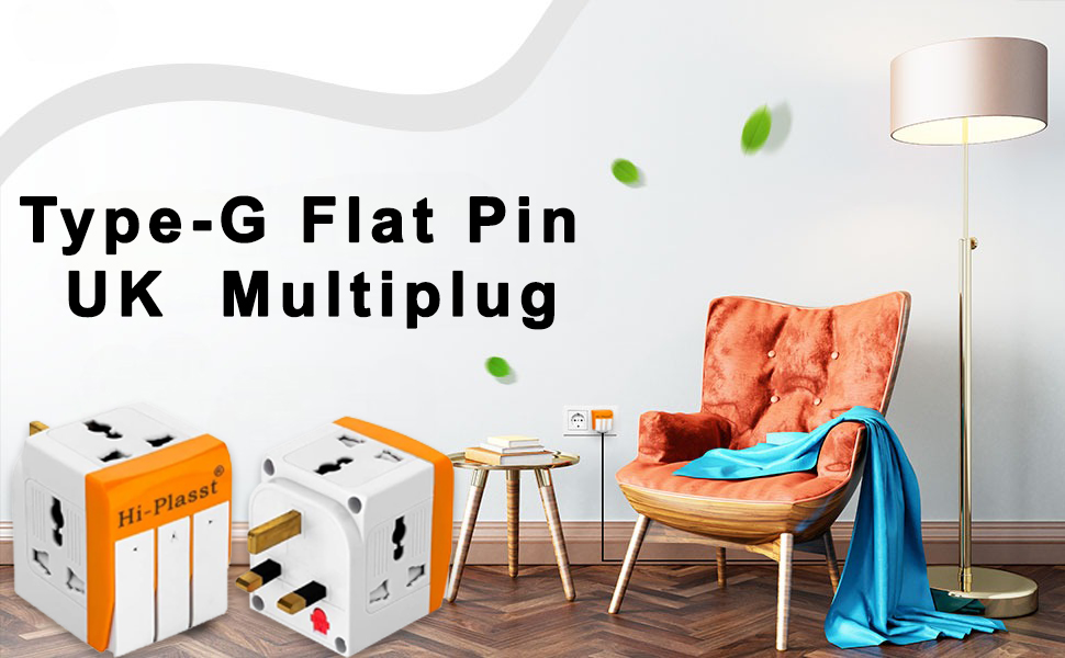 Hi-PLASST UK Plug Multi Plug Adapter - 13A Universal 3 Pin Multiplug Socket with Individual Switch, Type-G Flat Pin Plug Converter for Travel to UK, Hong Kong, London, Singapore, Dubai (Pack of 1)