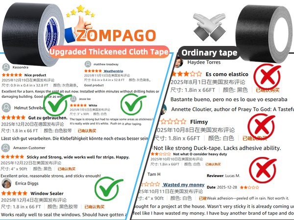 ZOMPAGO Heavy Duty Waterproof Duct Tape Repair Works Black,3.2in x 66FT