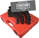 SUNEX TOOLS 2826 1/2-Inch Drive 12-Point Metric Impact Socket Set, 26-Piece