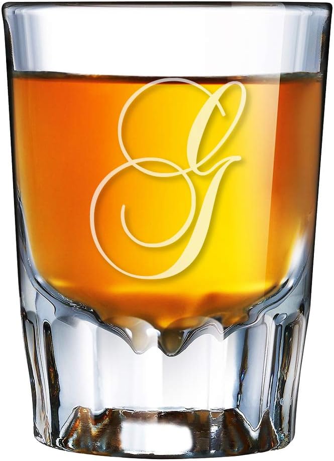 Intricate Script Letter G Engraved Barcraft Fluted Shot Glass