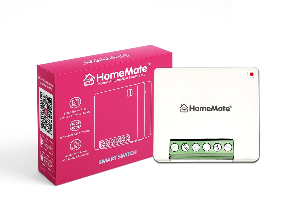 HomeMate WiFi 1 Node Smart Switch | 16A | No Hub Required | Retro Fit with Manual Control | Compatible with Alexa and Home (Pack of 1)